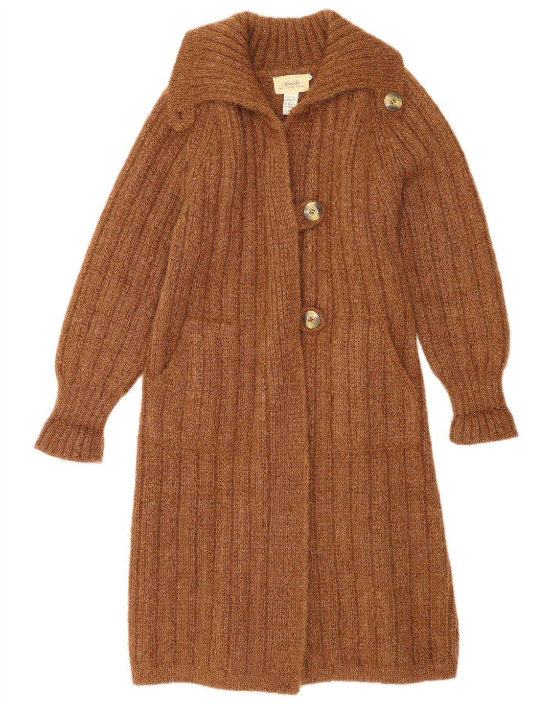 Vintage Damen Oversized Longline Cardigan Pullover UK 14 Mittelbraun Modal