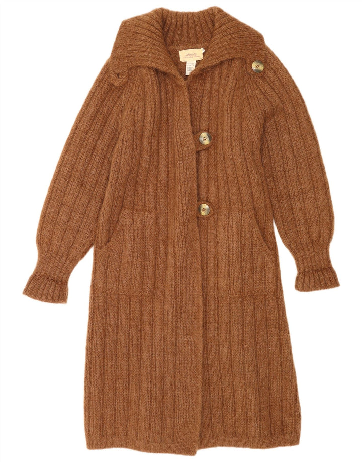 Vintage Damen Oversized Longline Cardigan Pullover UK 14 Mittelbraun Modal