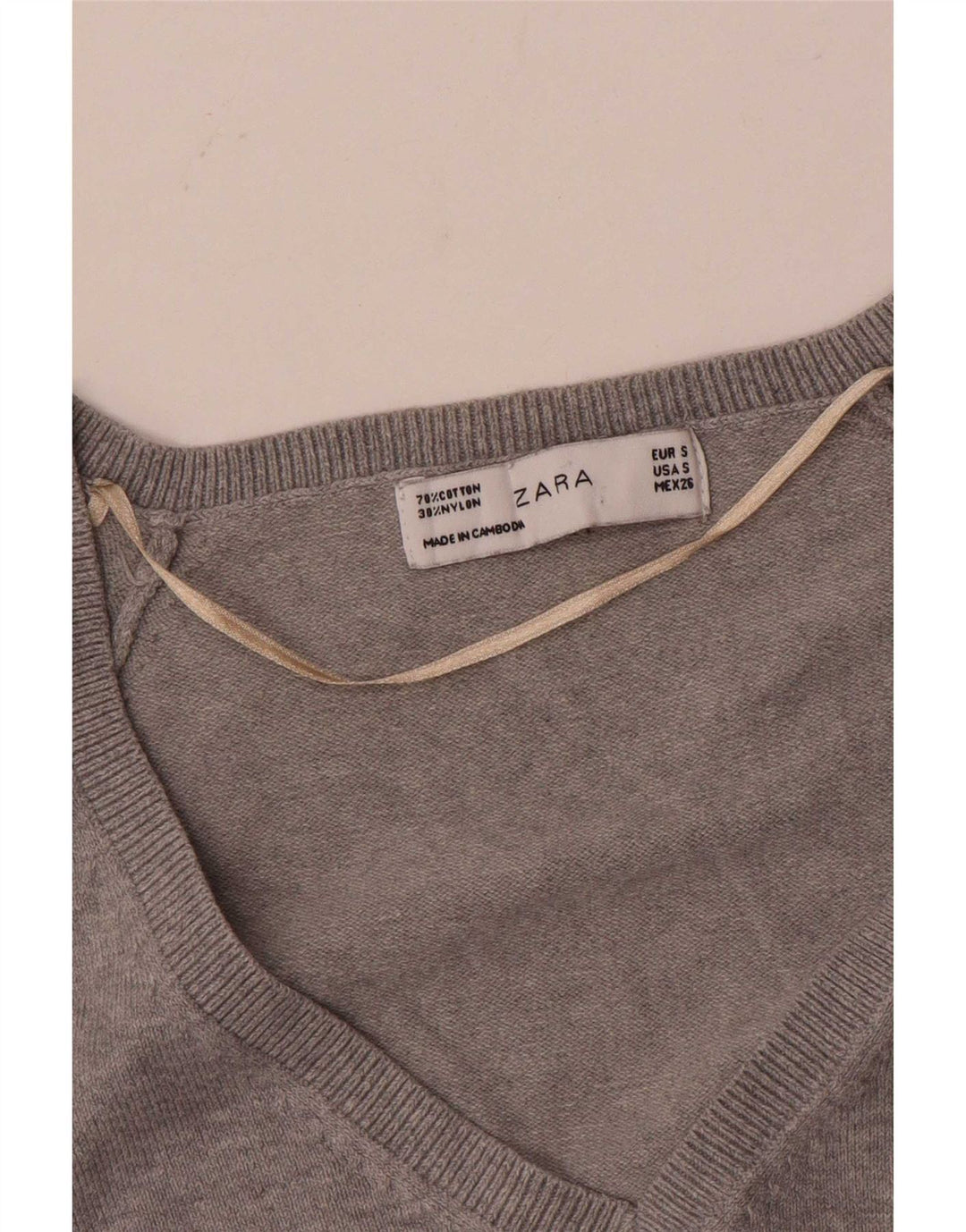 Zara Damen-Pullover mit V-Ausschnitt, Gr. 10, Größe S, graue Baumwolle