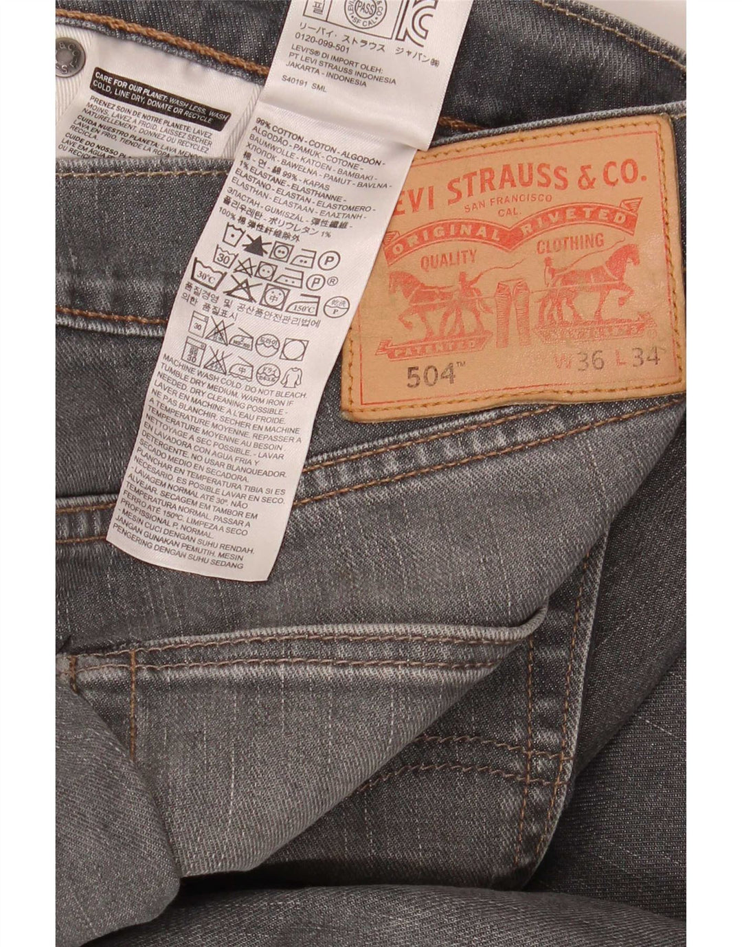 Levi's Herren 504 Straight Jeans W36 L34 Graue Baumwolle