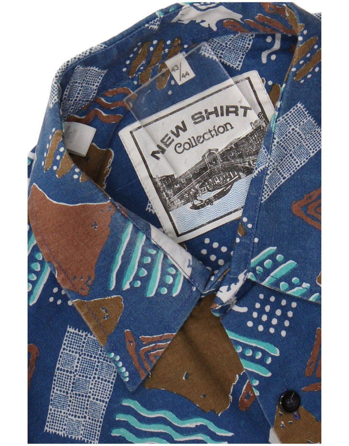 Vintage Herrenhemd Größe 43/44 XL Blaues geometrisches Polyester