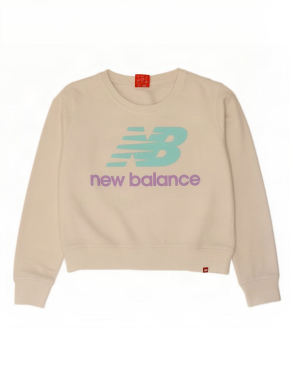 New Balance Damen Crop Graphic Sweatshirt Pullover UK 14 Mittelweiße Baumwolle