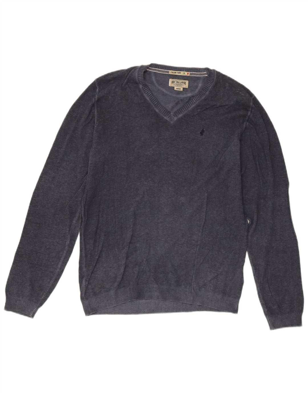 Marlboro Classics Herren-Pullover mit V-Ausschnitt aus mittelblauer Baumwolle