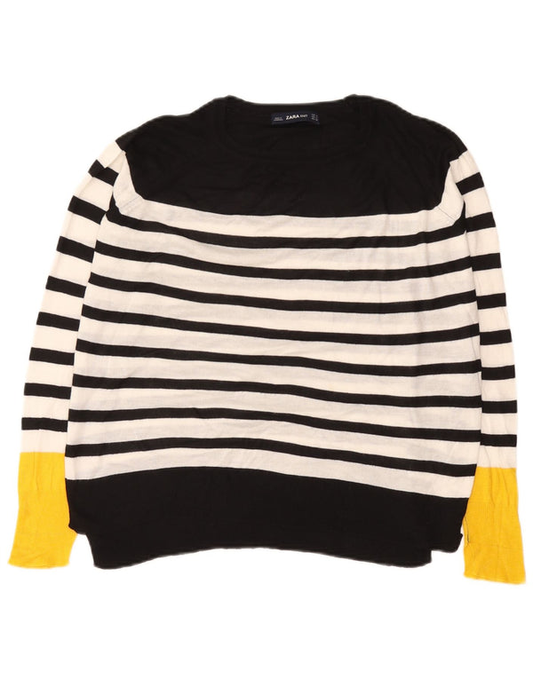 Zara Damen-Pullover, übergroß, U-Boot-Ausschnitt, Gr. 10, Größe S, Schwarz, gestreift