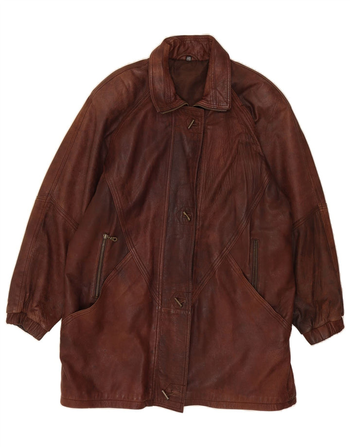 VINTAGE Womens Leather Coat EU 40 Medium Brown Leather Vintage Vintage and Second-Hand Vintage from Messina Hembry 