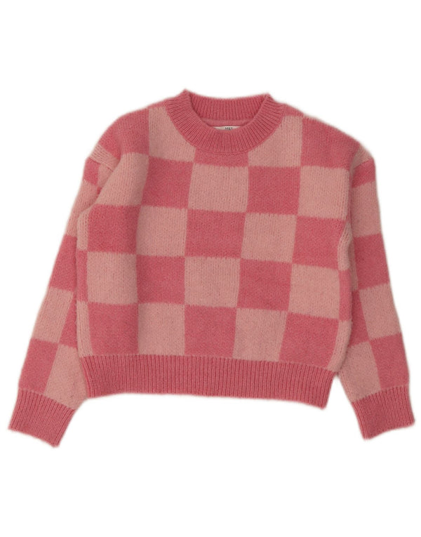 Marks & Spencer Crop-Pullover mit Rundhalsausschnitt für Mädchen, 9–10 Jahre, rosa kariert