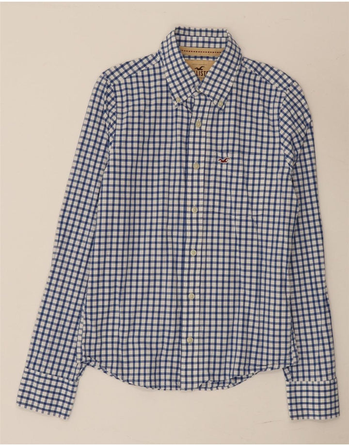 Hollister Herren-Hemd, klein, blau, Gingham-Baumwolle