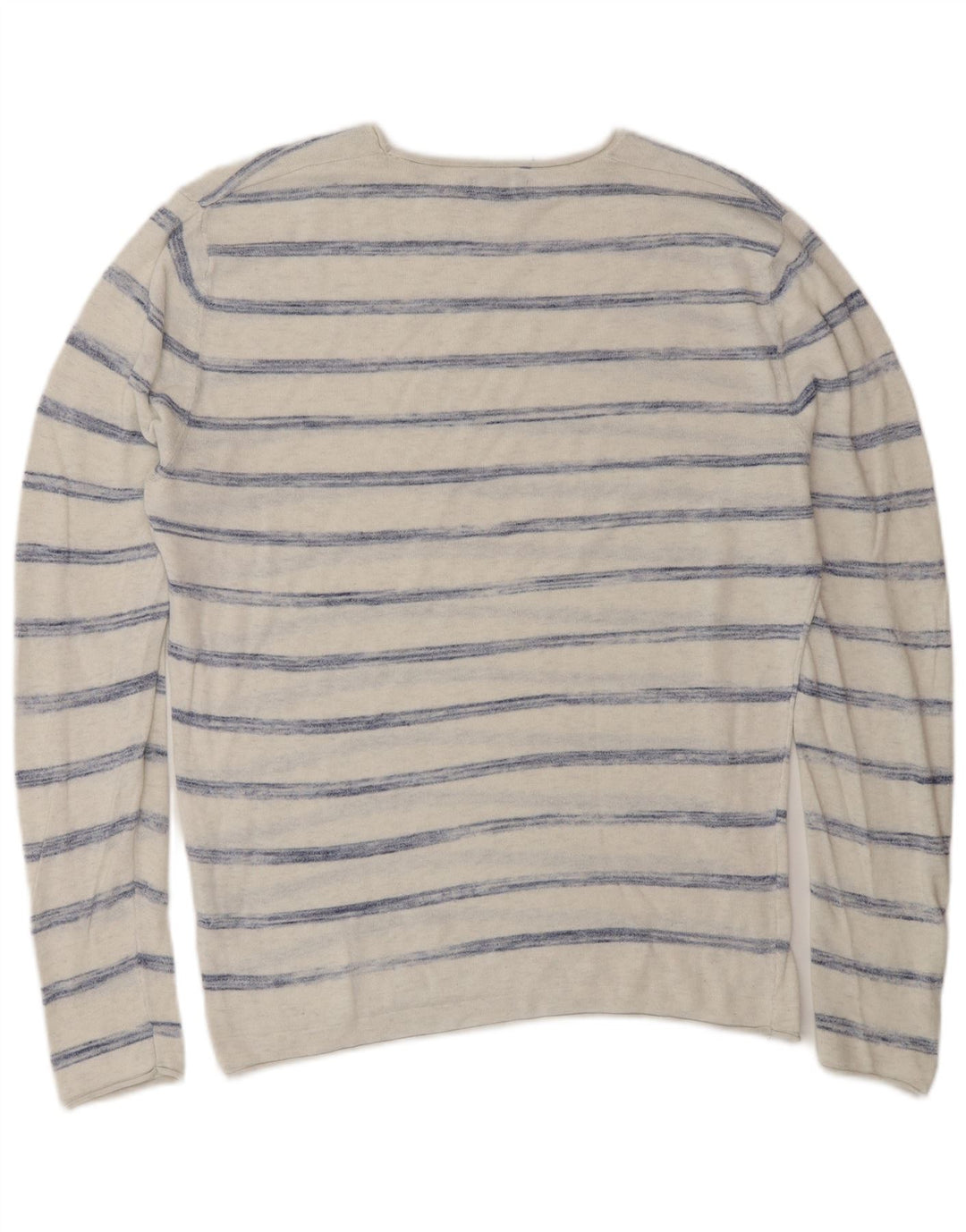 ZARA Mens Crew Neck Jumper Sweater Medium Off White Striped Cotton