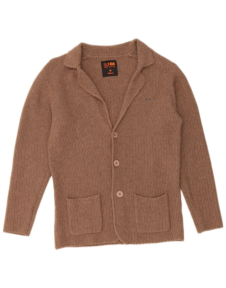 Sun68 Herren-Strickjacke aus mittelbrauner Wolle