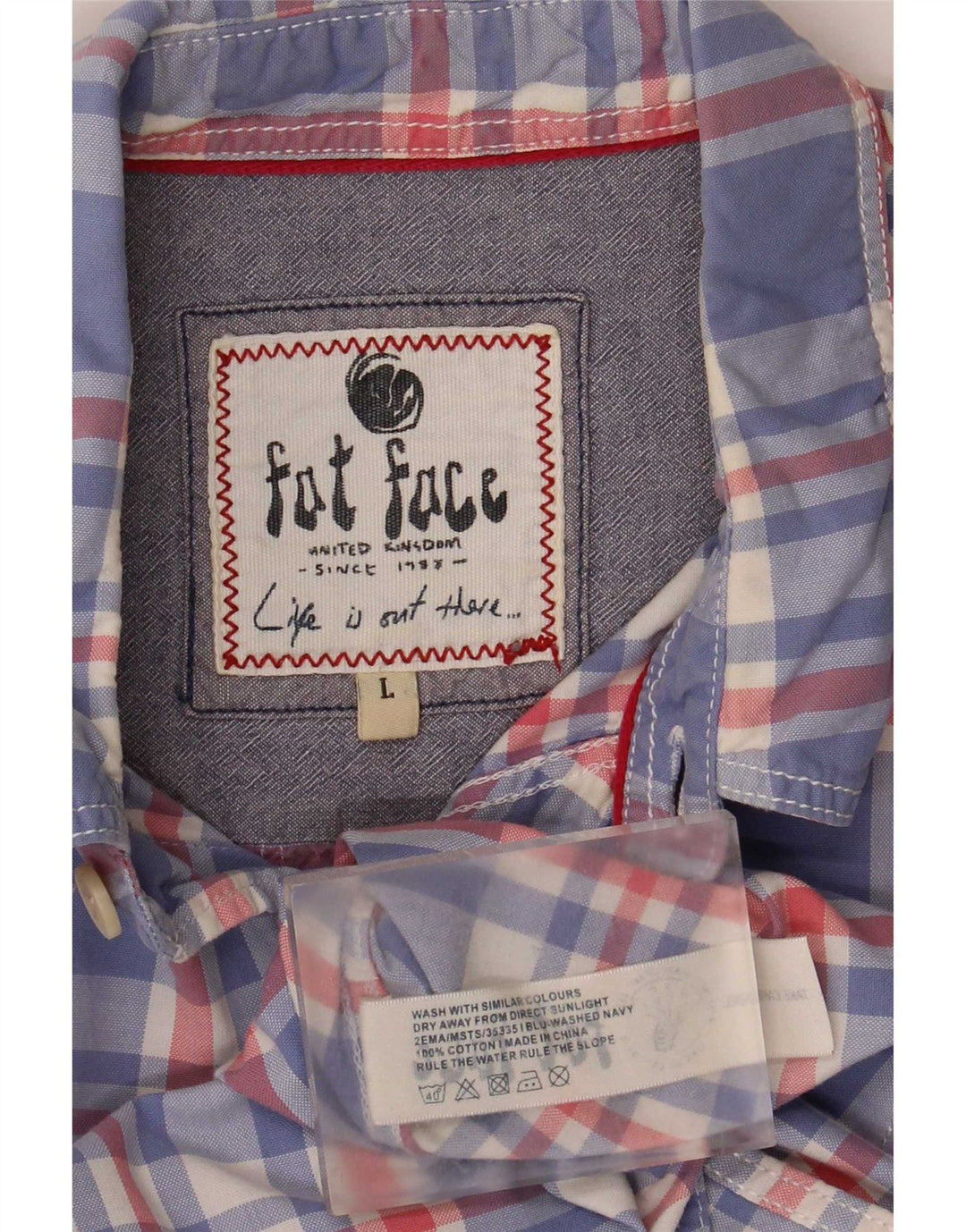 Fat Face Herren-Kurzarmhemd, groß, blau kariert, Baumwolle