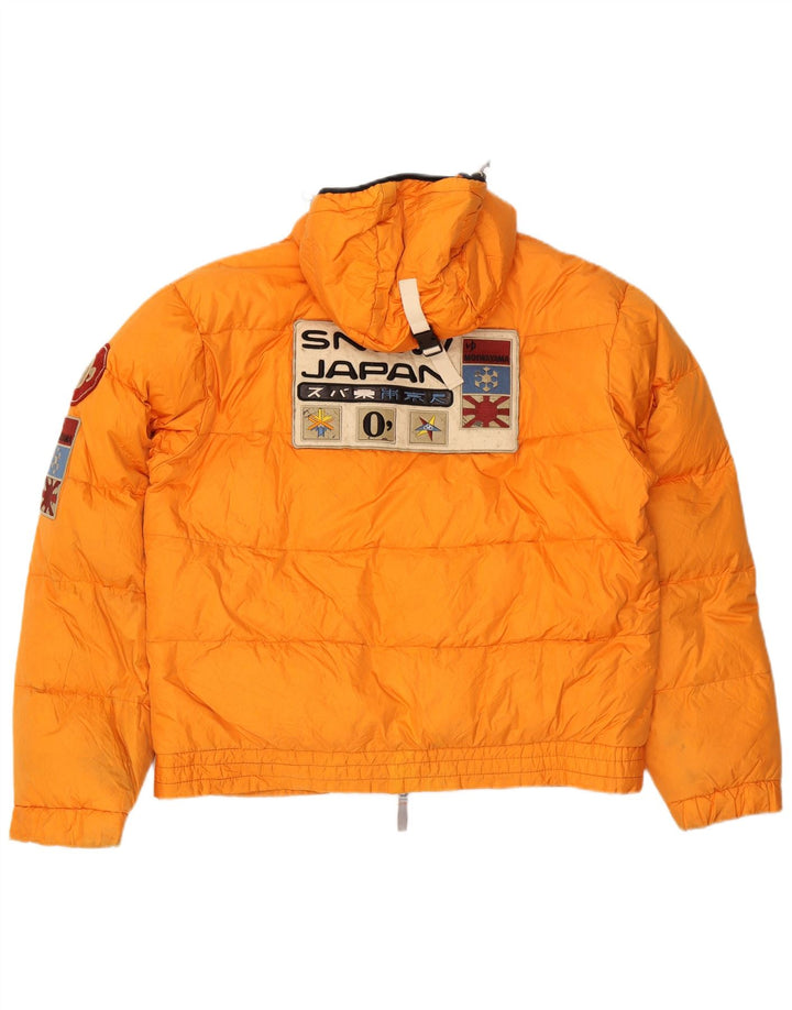 Wattierte Vintage-Herrenjacke mit grafischer Kapuze, UK 42, XL, Orange, Polyester
