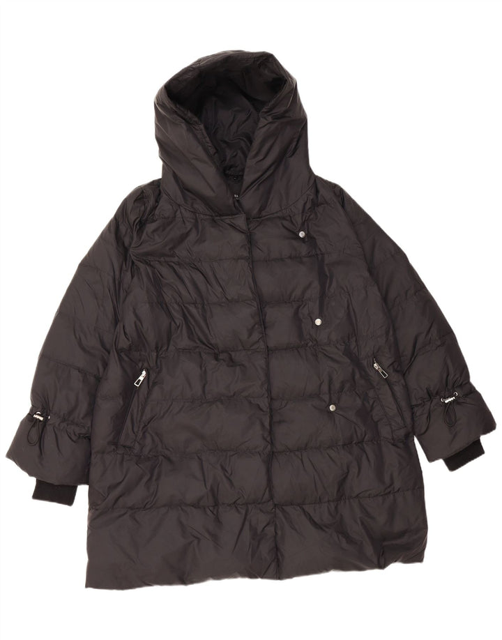 Zara Damen Kapuzenmantel, gepolstert, UK 14, mittelschwarz, Polyamid