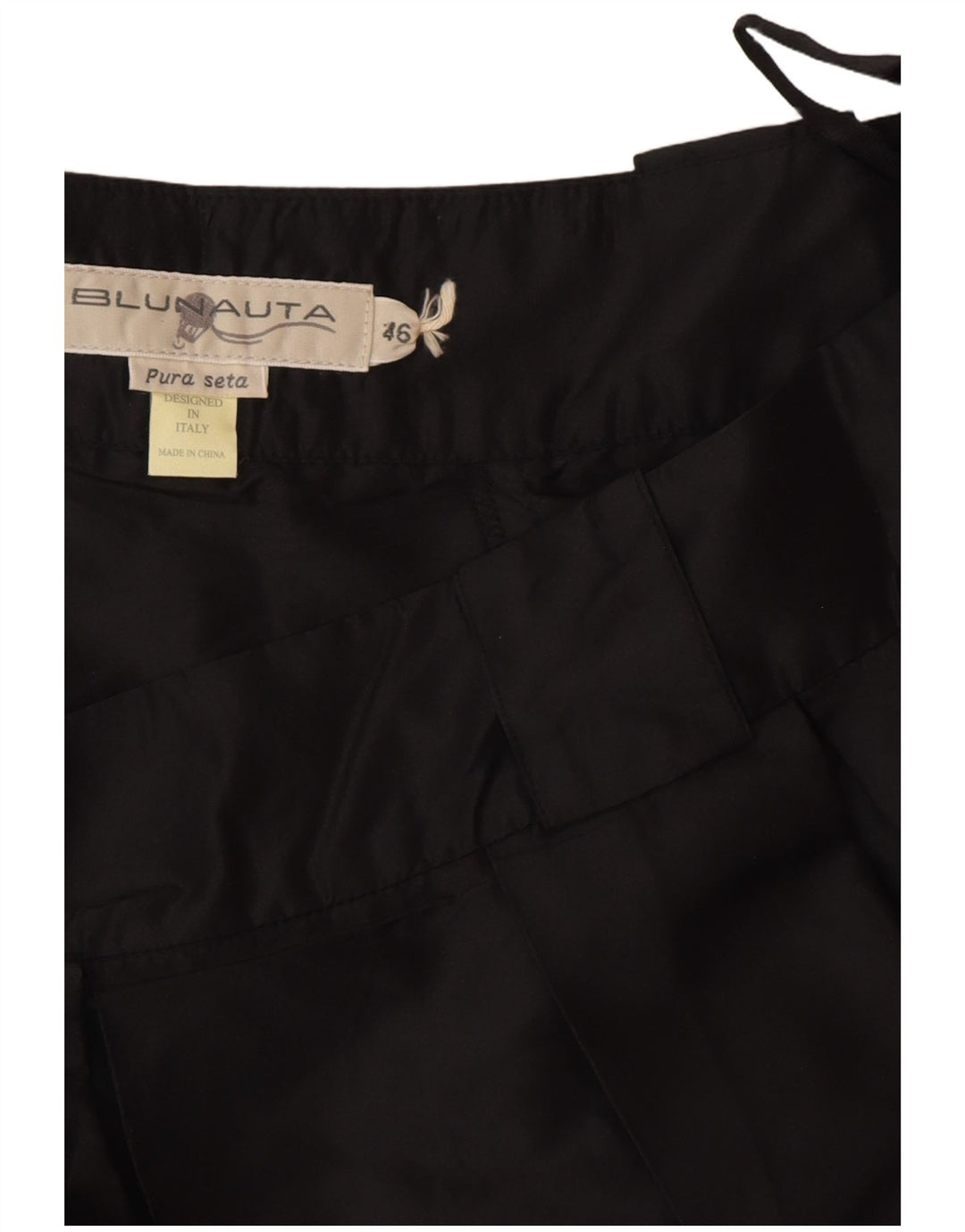 Blunauta Damen Faltenrock IT 46 Large W32 Schwarze Seide