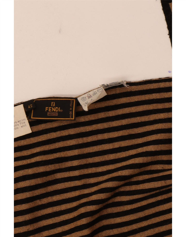 Fendi Damen Schal IT 42 Mittelbeige gestreifte Merinowolle Designer