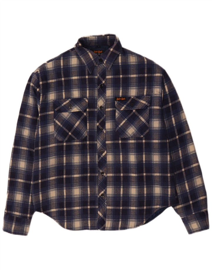 JET SET Herren-Lumberjack-Flanellhemd, groß, blau kariert, Polyester