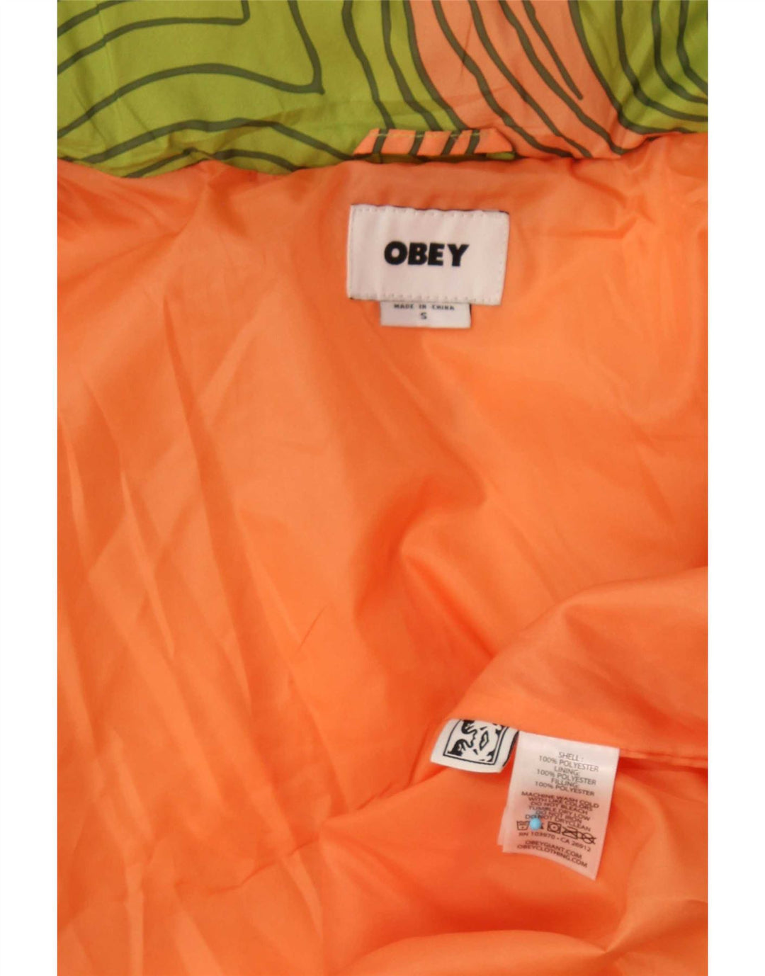 Obey Damen-Übergröße, wattierte Jacke, UK 10, Größe S, grün, geometrisch, Polyester