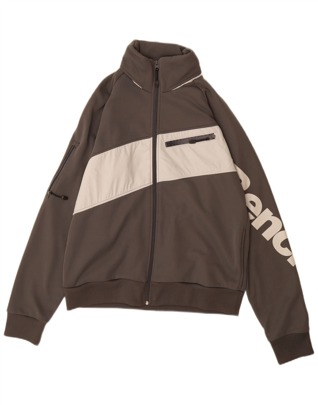 BENCH Herren-Trainingsanzugoberteil mit Grafik, groß, graues Farbblock-Polyester