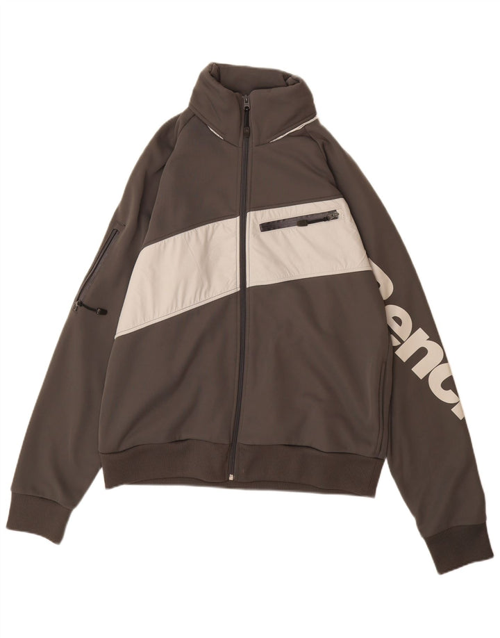 BENCH Herren-Trainingsanzugoberteil mit Grafik, groß, graues Farbblock-Polyester