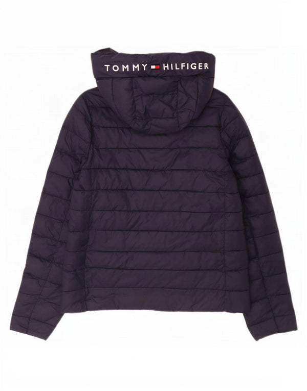 Tommy Hilfiger Damen Graphic Hooded Wattierte Jacke UK 14 Medium Navy Blue