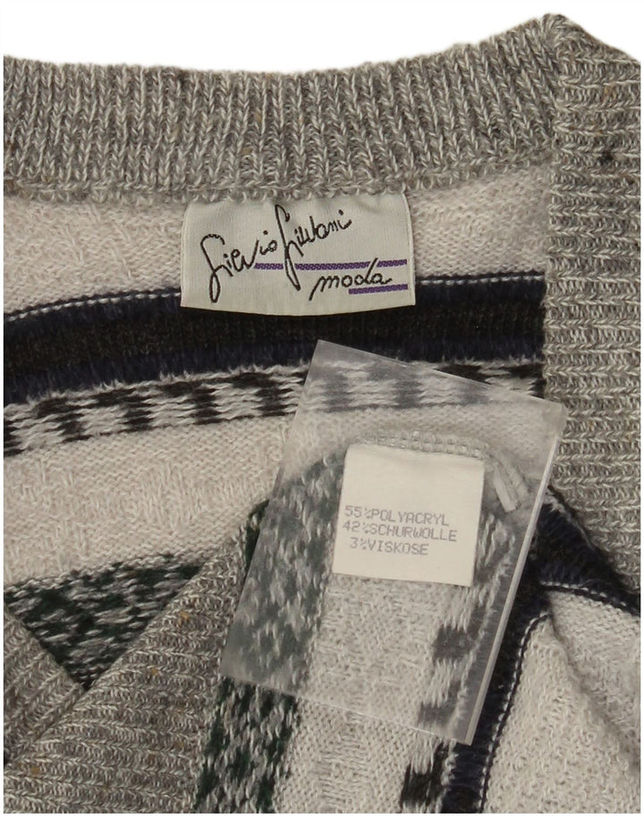 VINTAGE Herren Weste Tank Top Mittelgrau gestreift Polyacryl