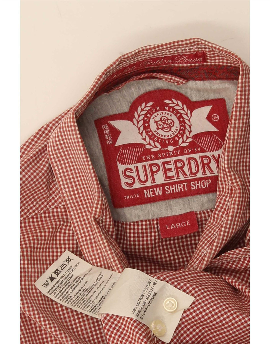Superdry Herren-Hemd aus Baumwolle, groß, rotes Gingham-Muster