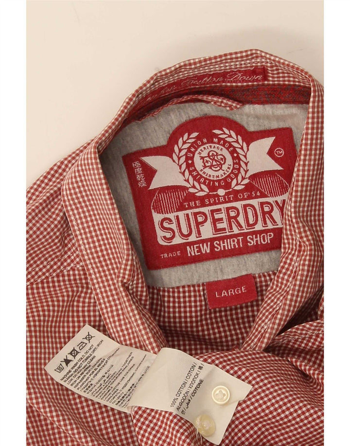 Superdry Herren-Hemd aus Baumwolle, groß, rotes Gingham-Muster
