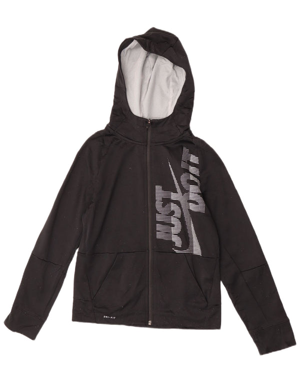 Nike Mädchen-Kapuzenpullover mit grafischem Reißverschluss, 12–13 Jahre, Größe L, Schwarz, Sport