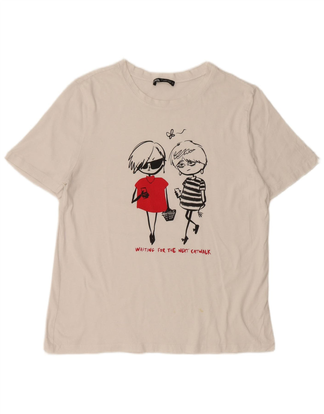 ZARA Womens Graphic T-Shirt Top UK 14 Medium White