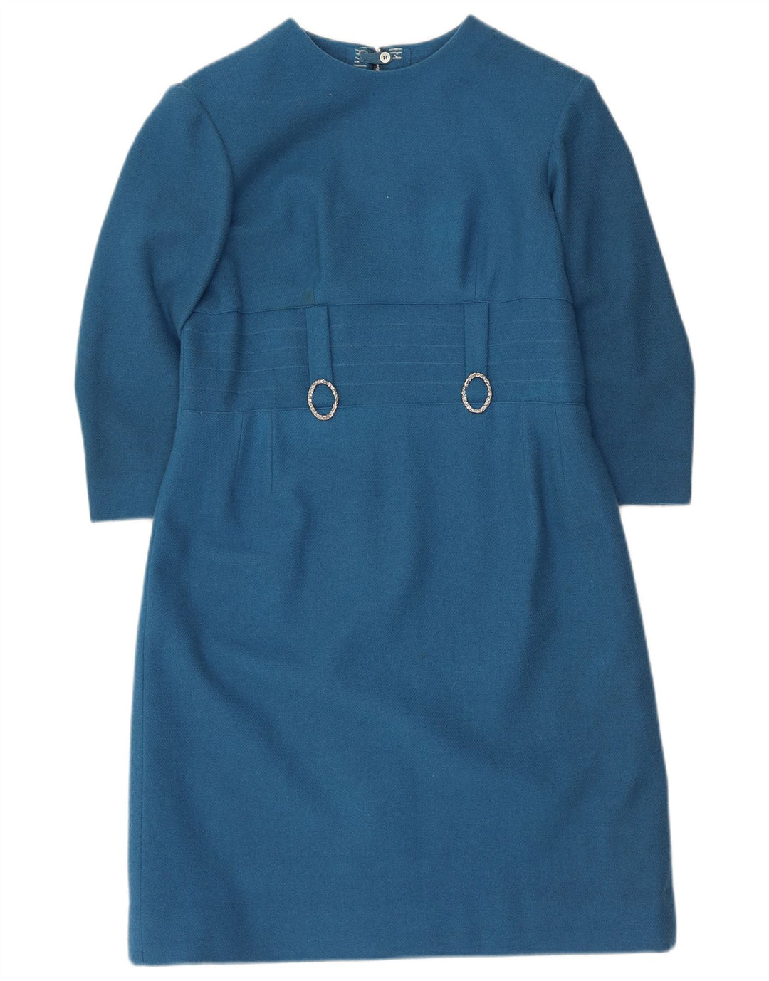 VINTAGE Damen 3/4-Ärmel-Etuikleid UK 12 Mittelblau