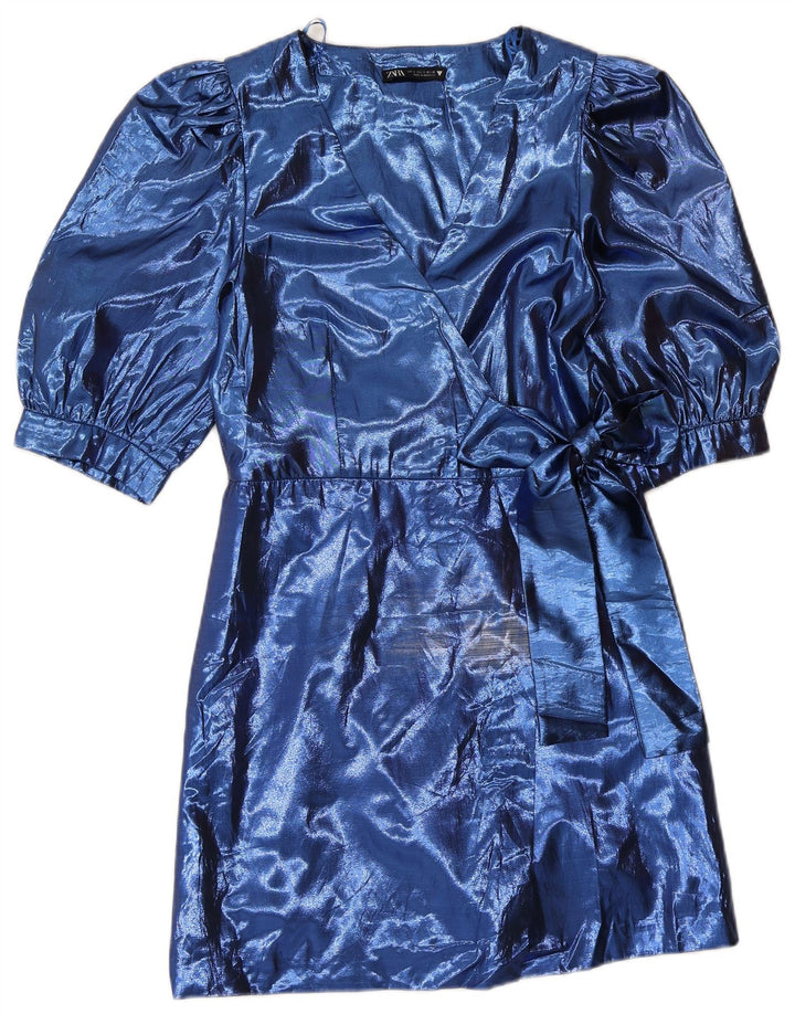Zara Damen-A-Linien-Kleid, Größe S, Blau, Polyester