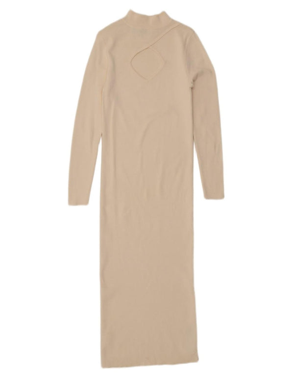 Zara Damen Langarm-Maxikleid UK 12 Mittelweiße Viskose