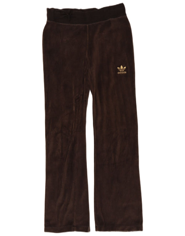 ADIDAS Womens Velvet Tracksuit Trousers EU 42 Medium Brown Cotton
