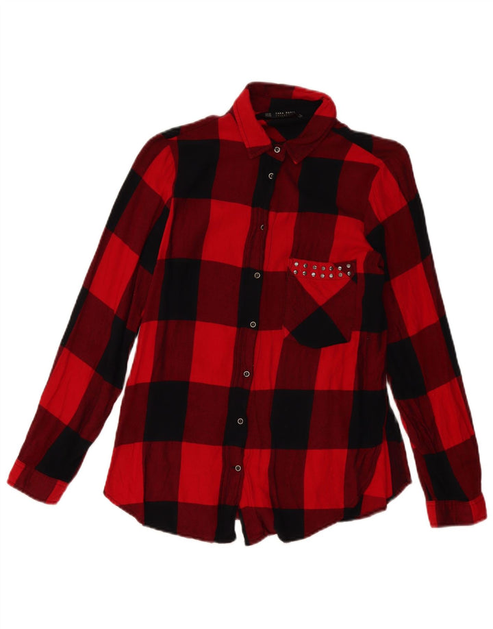 ZARA Womens Oversized Flannel Shirt UK 6 XS Red Check Viscose