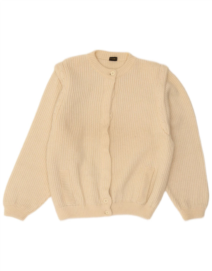 Donatella Damen-Cardigan-Pullover UK 16 Large Beige Schurwolle