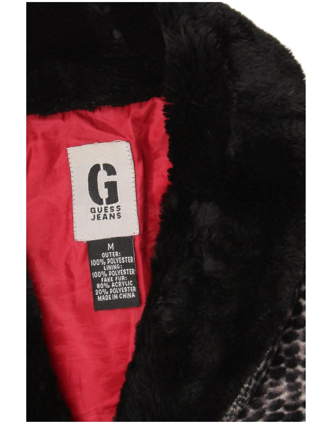Guess Damen Kunstfelljacke UK 14 Mittelgraues Polyester mit Tiermuster