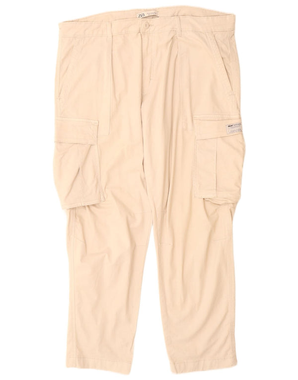 Zara Herren-Cargohose, konisch zulaufend, EU 46, XL, W38, L30, gebrochene weiße Baumwolle