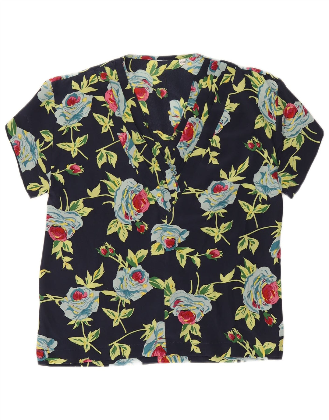Vintage Damen Bluse Top IT 42/44 Mittel Marineblau Blumen