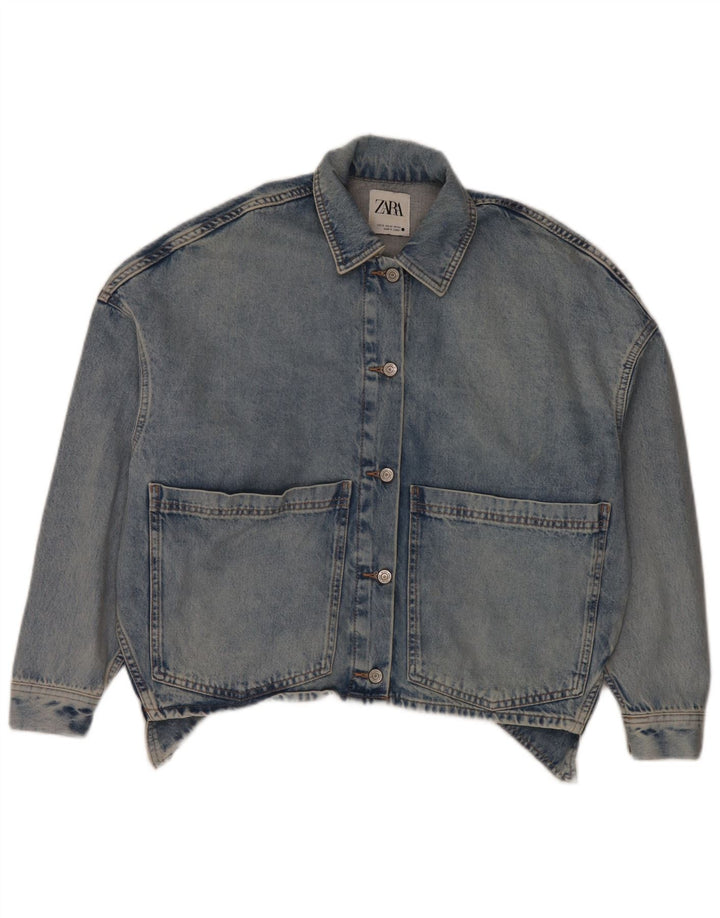 Zara Damen Übergroße Jeansjacke UK 6 XS Blaue Baumwolle