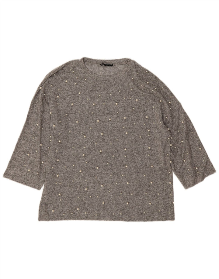 Zara Damen-Pullover, übergroß, Rundhalsausschnitt, Gr. 14, Mittelgrau