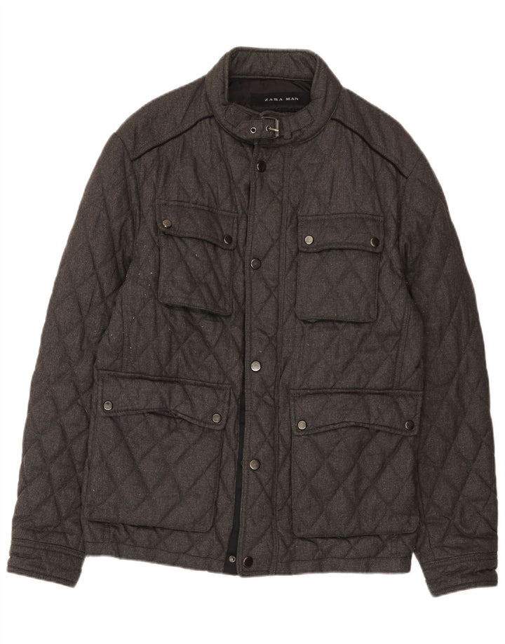 Zara Herren Steppjacke UK 40 Large Grau Polyester