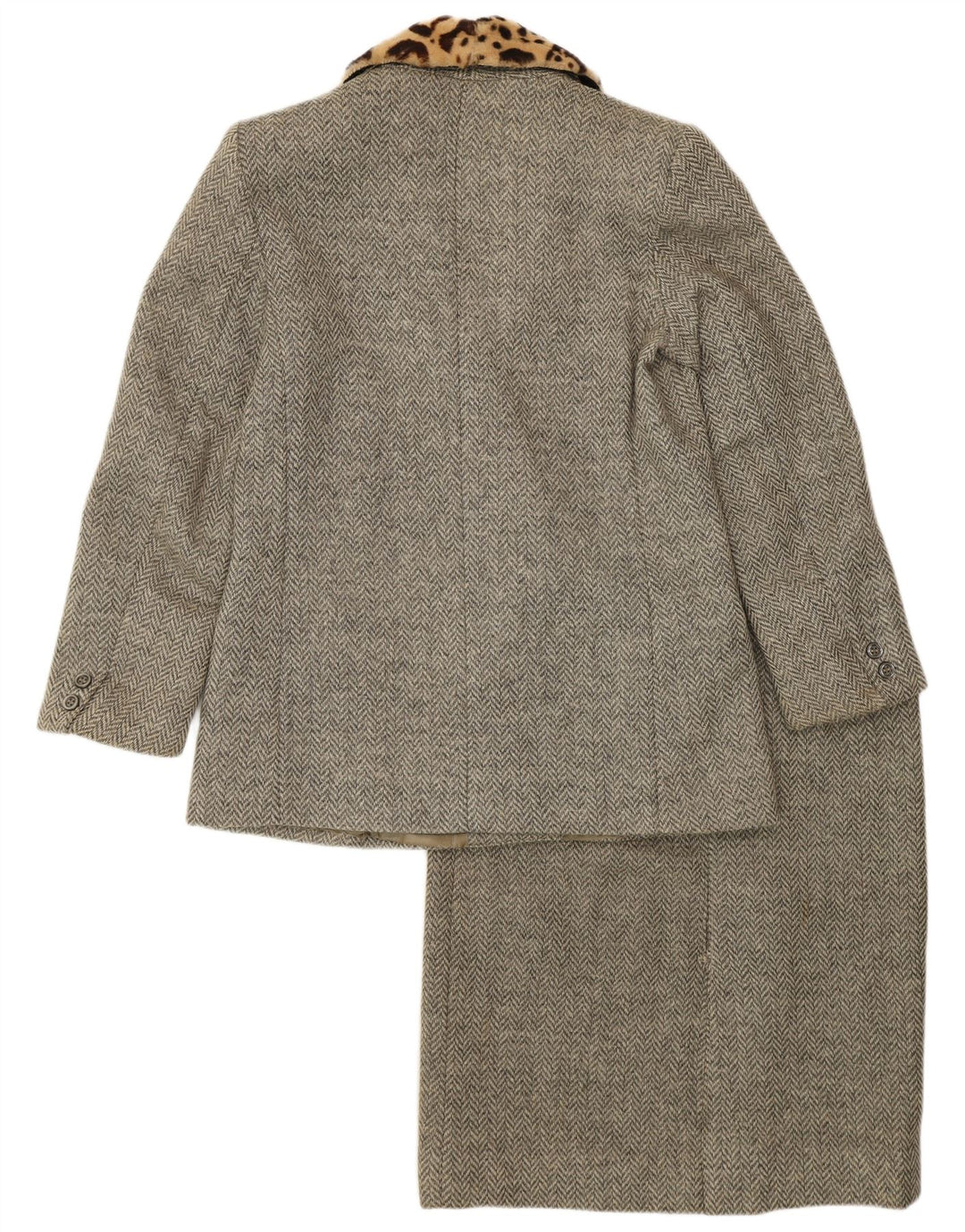 Vintage Damen 2-teiliges Rockset IT 44 Medium W28 Graues Fischgrätenmuster