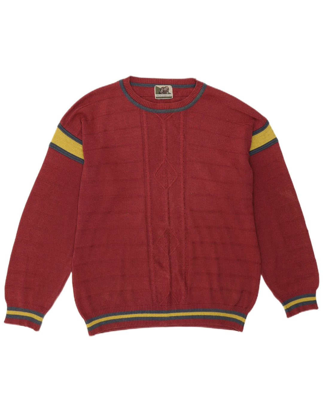 Vintage Herren-Pullover mit Rundhalsausschnitt, groß, rosa, Farbblock