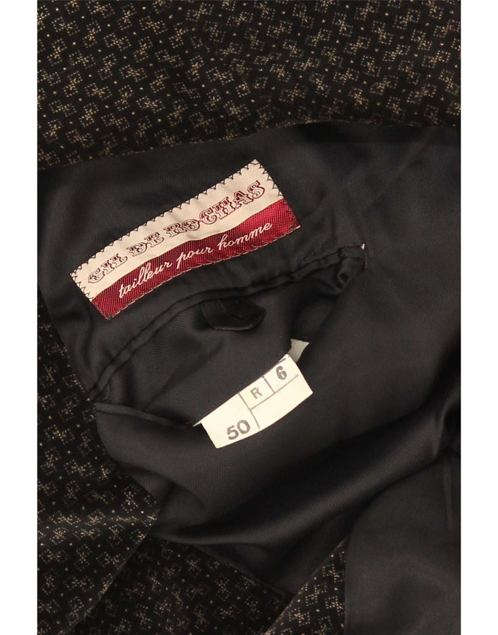 Vintage Herren 2-Knopf-Samt-Blazer-Jacke, Größe 50, groß, schwarz, geometrisch