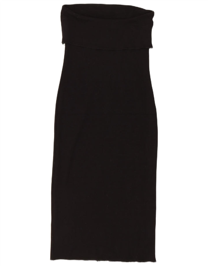 Zara Damen Trägerloses Kleid UK 12 Mittelschwarze Viskose