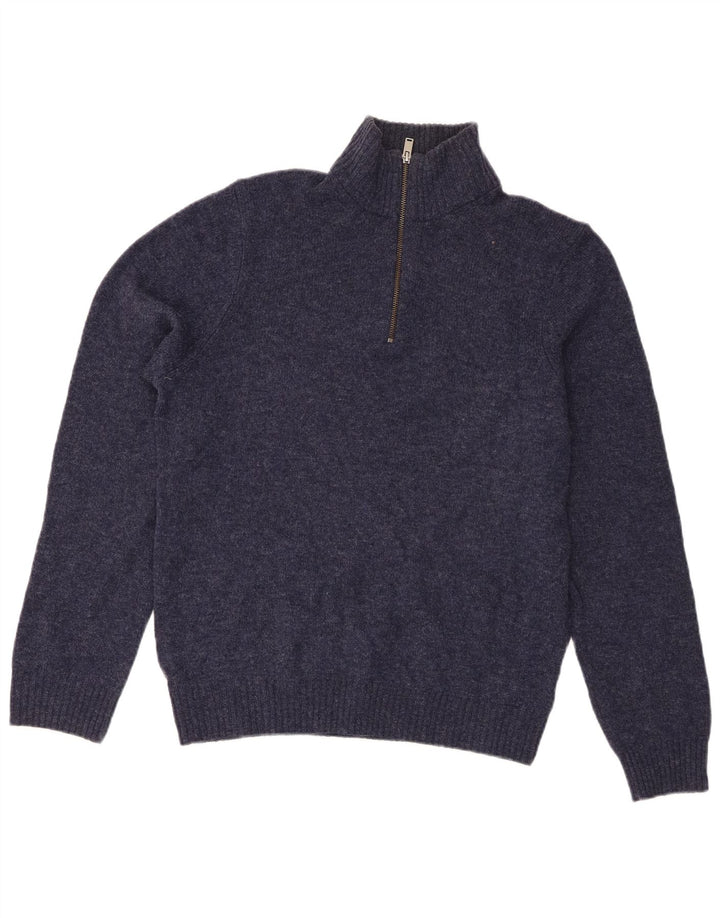Marks & Spencer Herren-Pullover mit Reißverschluss am Hals, mittelgroße marineblaue Lammwolle