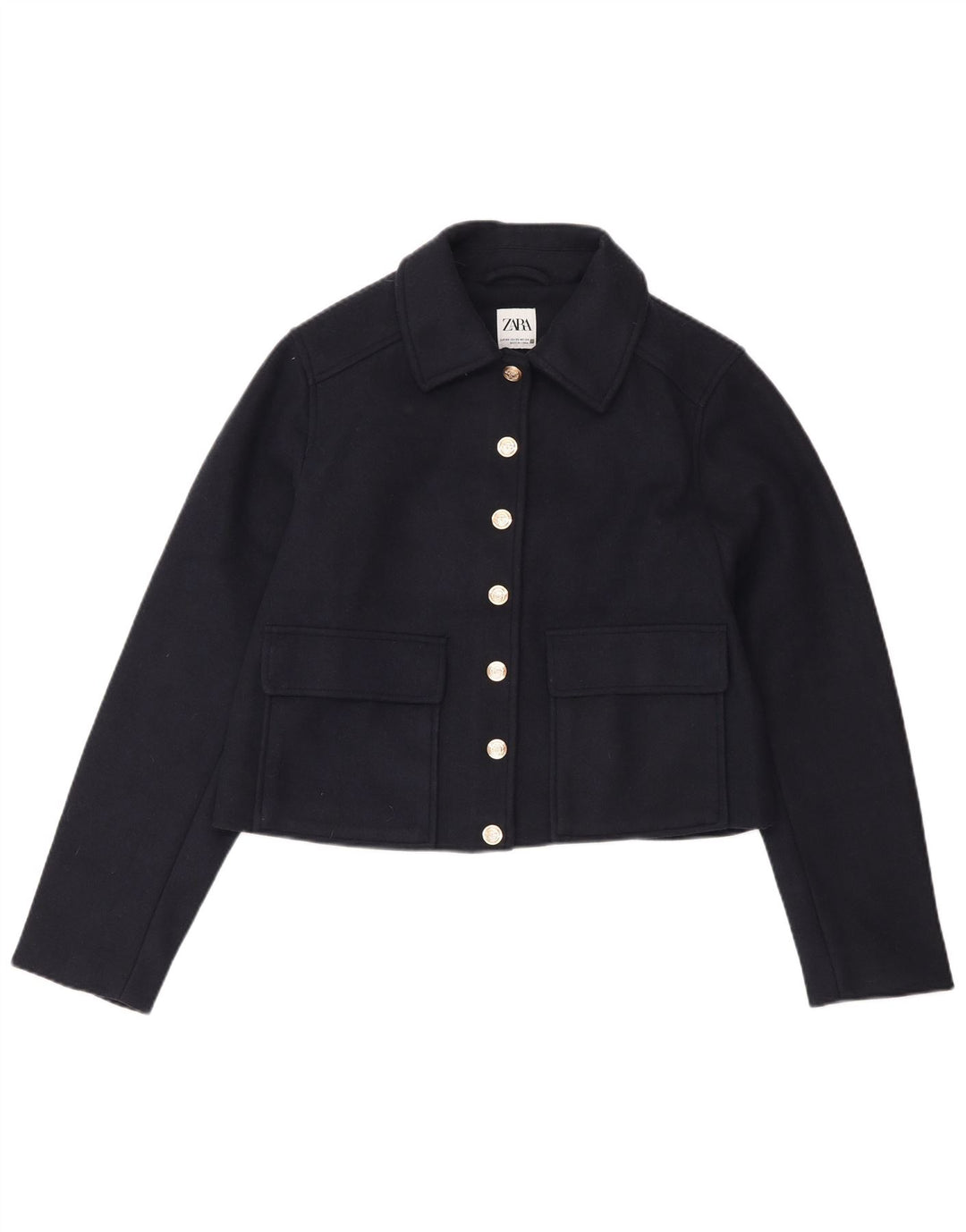 Zara Damen Crop Bomberjacke UK 6 XS Marineblau Polyester