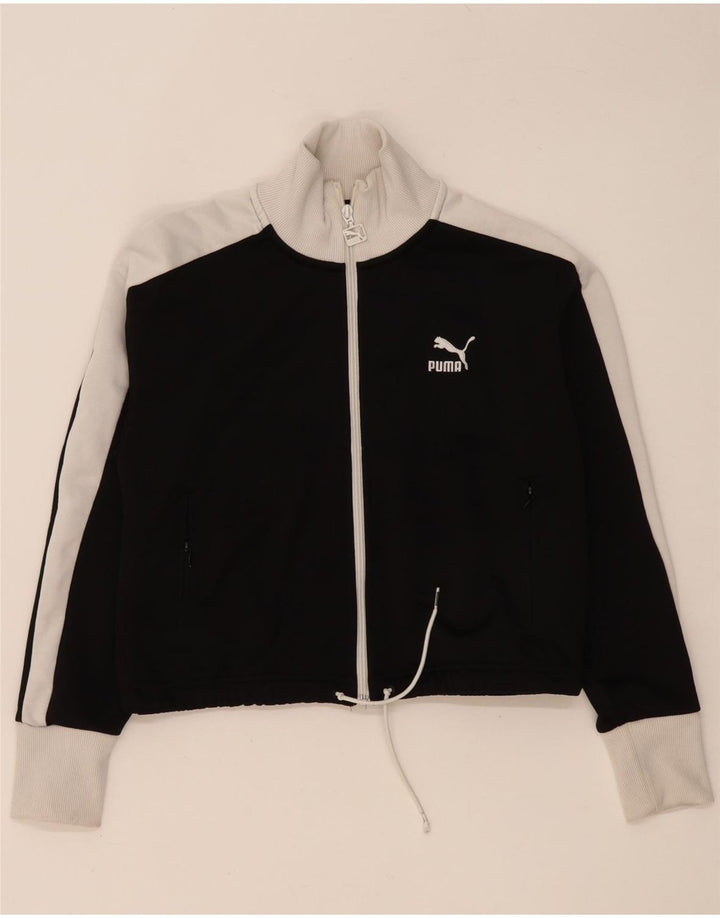Puma Womens Crop Trainingsanzug Top Jacke UK 14 Medium Schwarz Colourblock