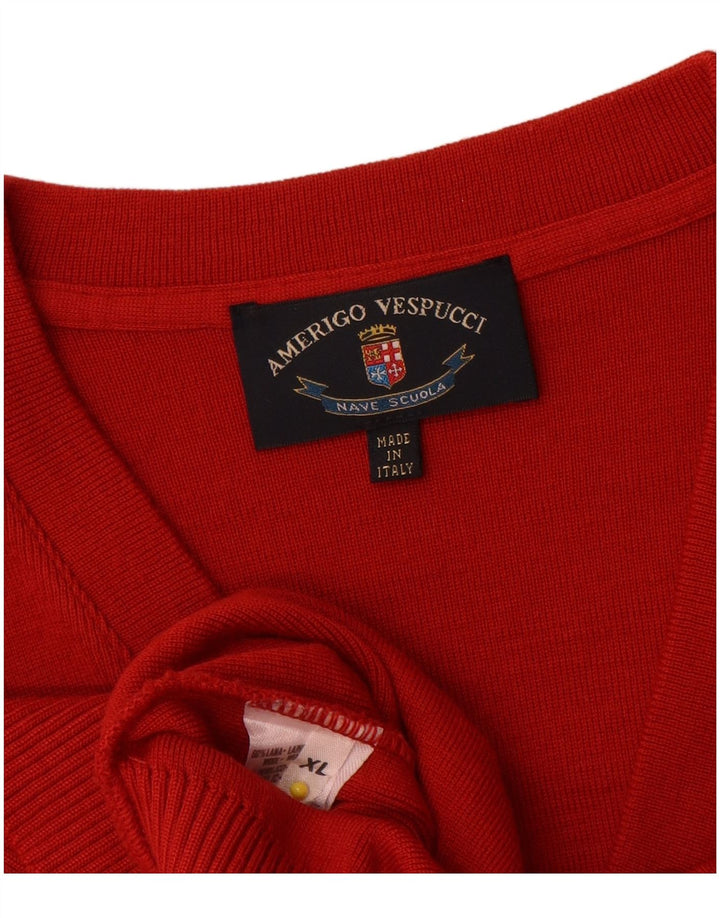 Amerigo Vespucci Herren-Pullover mit V-Ausschnitt, XL, rote Wolle