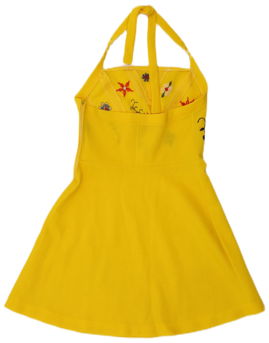 Vintage Damen Neckholder-Kleid IT 42 Mittelgelb geblümt