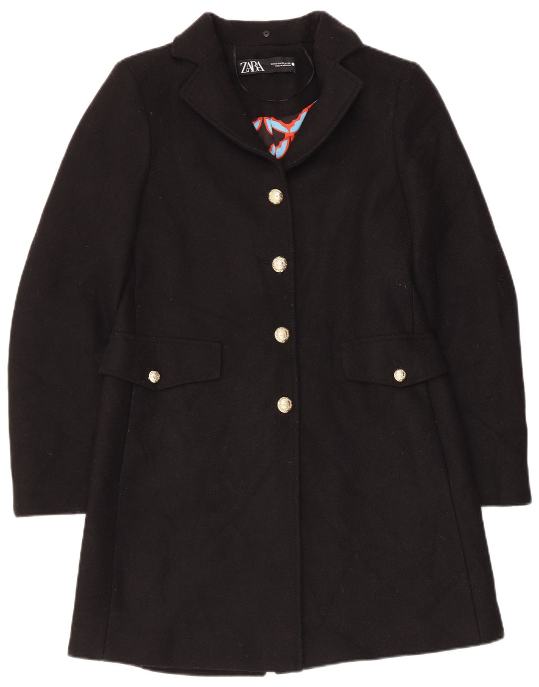 Zara Damen Mantel UK 6 XS Schwarze Wolle
